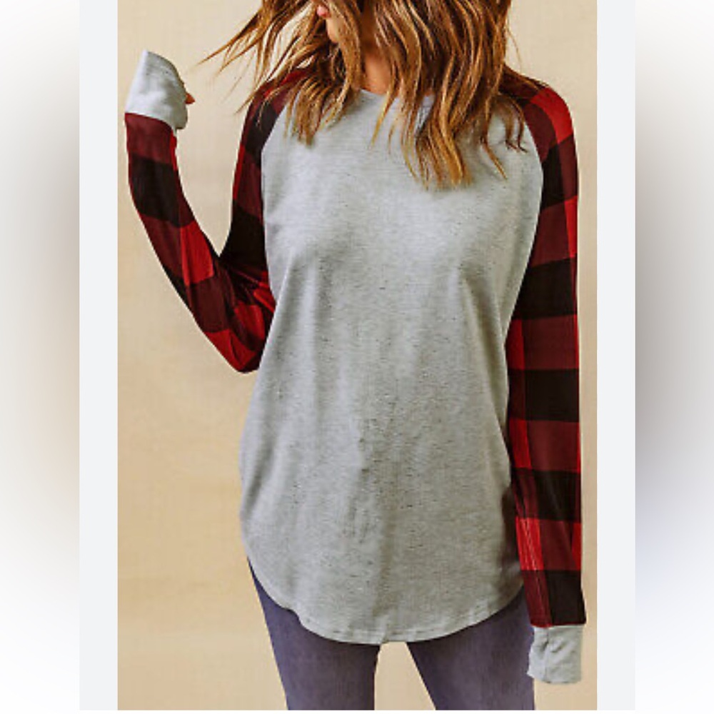 Buffalo plaid sleeve blouse size small